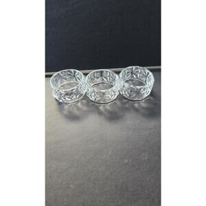 Clear Glass Napkin Rings Set Of 3 Round Starburst Pattern Table Decor Dining